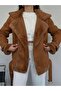 Furry Belted Long Suede Coat