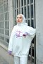 White Embroidered Oversize Women's Tracksuit Set - 2 Thread Lycra - 4