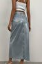 Women's Leaf Printed Slit Maxi Denim Blue Skirt 23w02028 - 5