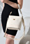 Cream Bucket Model Printed-Textured Women's Bag Single-Compartment Crisscross Straps Shoulder and Clutch Bag Stylish Modern