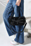 Black Suede Soft Textured Zipper Detailed Cross Strap Shoulder and Hand Bag Stylish Modern Design - 6