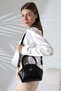 Black Small Size Women's Gold Buckle Zipper and Snap Detailed Cross Strap Shoulder and Hand Bag Stylish