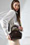 Brown Small Size Women's Gold Buckle Zipper and Snap Detailed Cross Strap Shoulder and Hand Bag