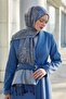 Navy Blue Tasseled Ethnic Cashmere Silk Shawl - 2