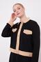 Black - Dark Beige Shirt and Skirt Set with Snap Buttons - 4