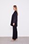 Black Shoulder Embroidered Satin Double Suit - 3