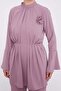 Dark Lilac Brooched Waist Pleated Tunic Set - 5
