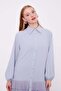 Gray Skirt Pleated Shirt Collar Tunic Suit - 4