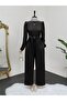 Stand Collar Elastic Waist Belted Jumpsuit