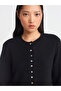 60934 Crew Neck Ruffle Detailed Buttoned Knitwear Cardigan-Black - 4