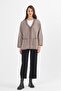Women's Mink Houndstooth Patterned Buttoned Pocket V-Neck Knitwear Mother Cardigan