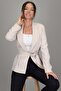 Women's Ecru Crepe Fabric Belted Jacket - 4