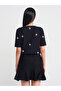 80121 Thick Pleated Knitwear Skirt with Elastic Waist-Black - 2