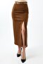 Women's Long Belted 92cm Maxi Size Slip Suede Skirt - 5