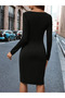 Women's Long Sleeve Open Collar Side Drawstring Detail Slit Short Imported Crepe Dress - 5