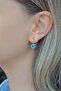 Gold Color Hoop Earrings with Blue Beads - 4