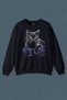 Navy Blue Sweatshirt Cute Cat Lounging on Purple Blanket Black Cat Printed Unisex Sweat