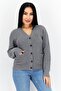 Women V-Neck Long Sleeve Embroidered Logo Cardigans, Grey