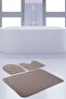 Unicolor Plain Mink 3-Piece Bath Mat Rug Set Non-Slip Toilet Seat Set - 2
