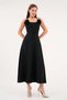 Atlas Fabric Thin Straps Midi Length Flared Black Evening Dress with Removable Rose Accessories 258 - 6