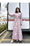 Pink Soft Floral Layered Dress with Hijab Mobile Collar - 3
