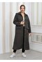 Collared Plush Curly Long Coat Anthracite - 4