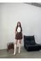 Brown Full Pleated Belted Lined Shorts Women's Mini Skirt