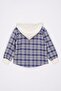 Plaid Patterned Hooded Sax Color Boy's Shirt - 3
