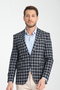 Mario Men's Dark Navy Plaid Slim Fit Mono Collar Sports Blazer Jacket - 4