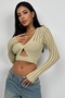 Women's Openwork Crop Knitwear Beige Blouse 23W15013