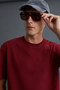 Solo Men's 100% Organic Cotton Thick Textured Comfort Fit Crew Neck Burgundy T-Shirt - 5