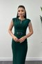Atlas Fabric Shoulder Jewelled Tassel Dress - Green - 4