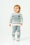 Striped Bear Printed Seasonal Long Sleeve Cycling Collar Bottom 3-6-9-12-18 Months Baby Boy Set