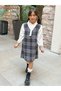Gray Plaid Girl's Winter V-Neck Gilet Dress - 3