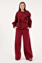 Women's Burgundy Brushed Inside Bow Detail Design Sweatshirt and Sweatpants Bottom/Top Set 28362