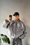 Ribbed Wrld Embroidered Gray Jacket