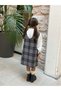Gray Plaid Girl's Winter V-Neck Gilet Dress - 5