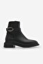 Women's Gold Buckle Elastic Casual Boots Rodop Black - 3