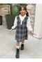 Gray Plaid Girl's Winter V-Neck Gilet Dress - 4