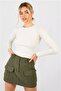 Women's Ecru Long Sleeve T-Shirt&Blouse, Ribbed Camisole Fabric