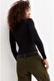 Women's Black Crew Neck Long Sleeve, Ribbed Camisole Fabric T-Shirt & Blouse - 4