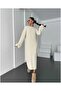 Dress Crew Neck Knitted Pattern Long Knitwear Dress - 3