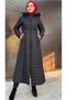 Women's Long Quilted Coat with Zipper and Fur Lining