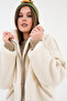 Women's Stripe Detailed Zippered Plush Coat - 4