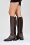 Rochos Brown Leather Stretch Detailed Genuine Leather Women's Boots - 5
