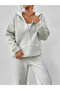 Gray Hooded Full-Zip Thick Winter Oversized Outdoor Women's Tracksuit Set - 4