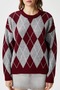 Women's Edwin Burgundy Gray Diamond Pattern Knitwear Sweater - 3