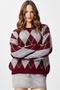 Women's Edwin Burgundy Gray Diamond Pattern Knitwear Sweater - 4