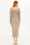 Women's Mink Off Shoulder Front Zip Slit Midi Length Knitwear Dress Arm-25K 001089 - 4