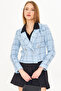 Women's Blue-Black Double Breasted Collar Tweed Crop Jacket Arm-24K 001014 - 7